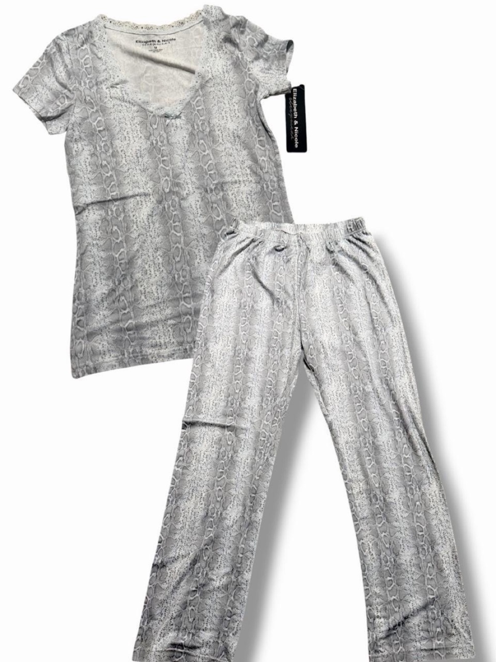 Snake-Print Short Sleeve Pajama Set - Gray